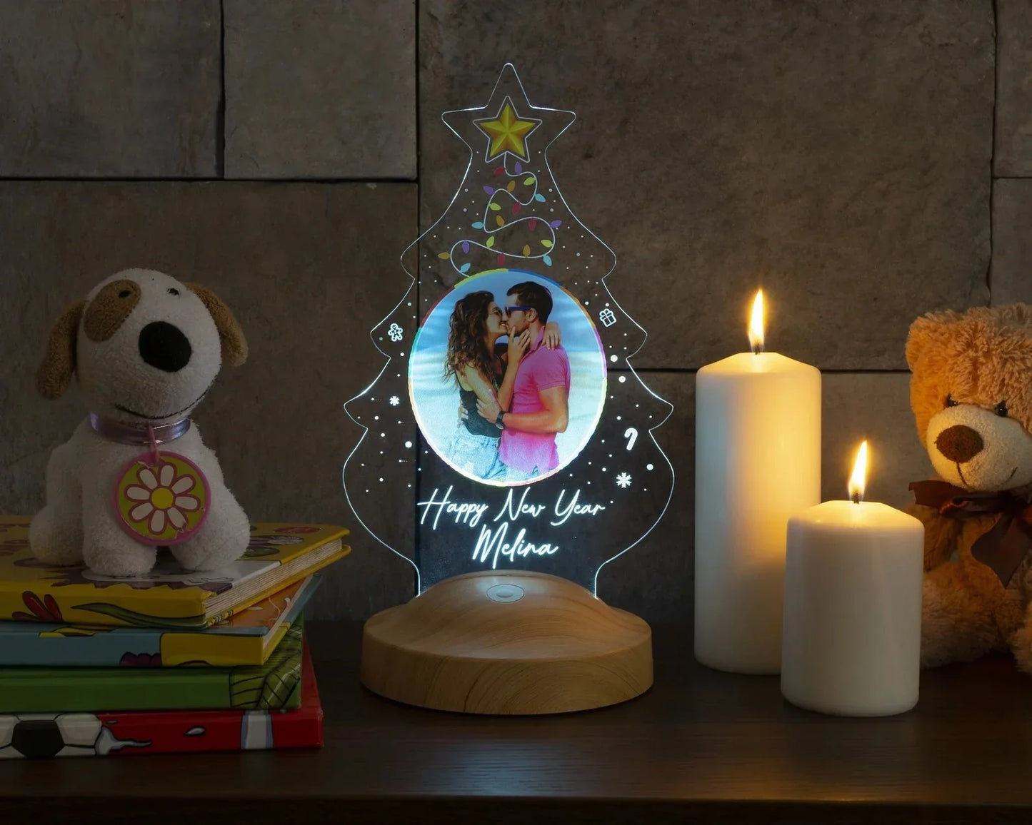 Norvo | Personlig 3D-foto-lampe: Individuell foto og tekst nattlys - Ideell for Valentinsdag, bryllup, jubileum, bursdagsgaver