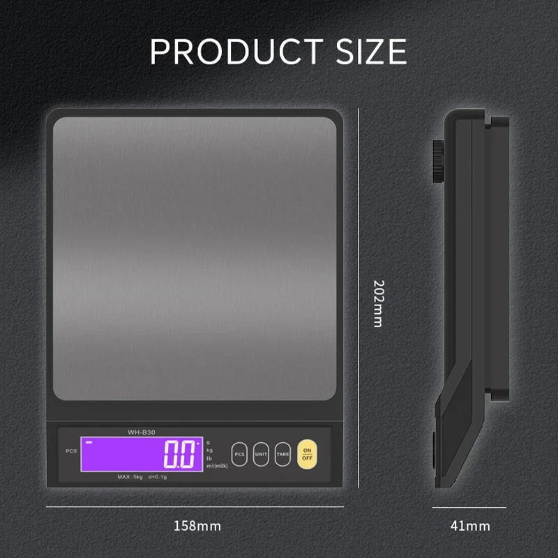 Norvo | 5 kg/0,1 g og 10 kg/1 g digital elektronisk kjøkkenvekt, LCD-skjerm, hel vanntett rustfritt stålværktøy for baking