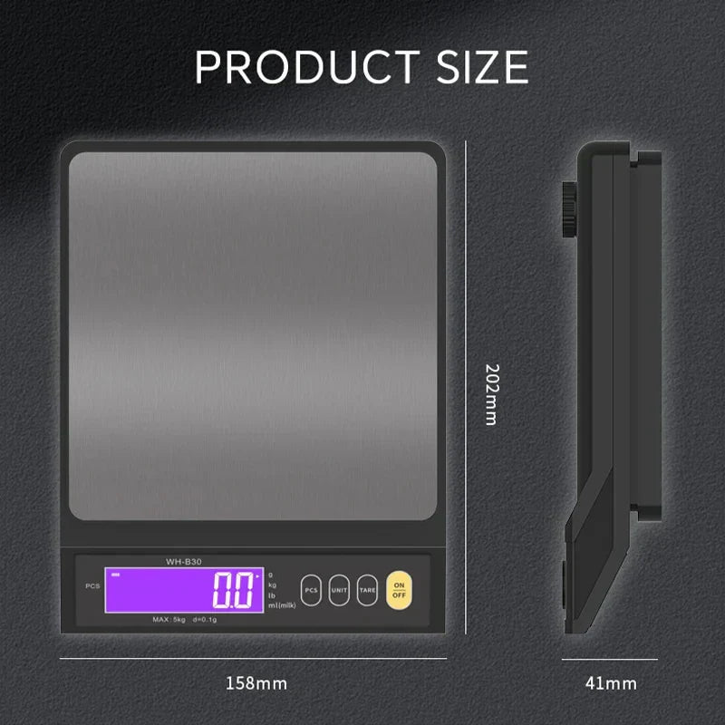 Norvo | 5 kg/0.1 g og 10 kg/1 g digital elektronisk kjøkkenvekt, LCD-skjerm, helt vanntett rustfritt stål vektsverktøy for baking