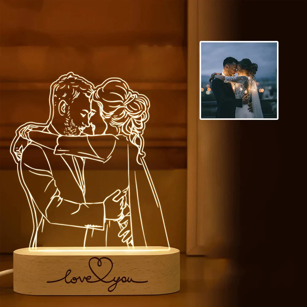 Norvo | Personlig 3D-foto-lampe: Individuell foto og tekst nattlys - Ideell for Valentinsdag, bryllup, jubileum, bursdagsgaver