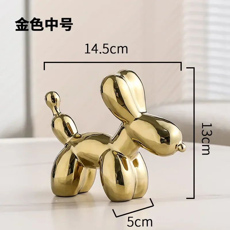 Norvo | Nordisk Keramisk Ballonghund Skulptur Gull Dyre Dekorasjoner Statue Stue Ornament Kreativ Skrivebord Ornament Hjem Dekor