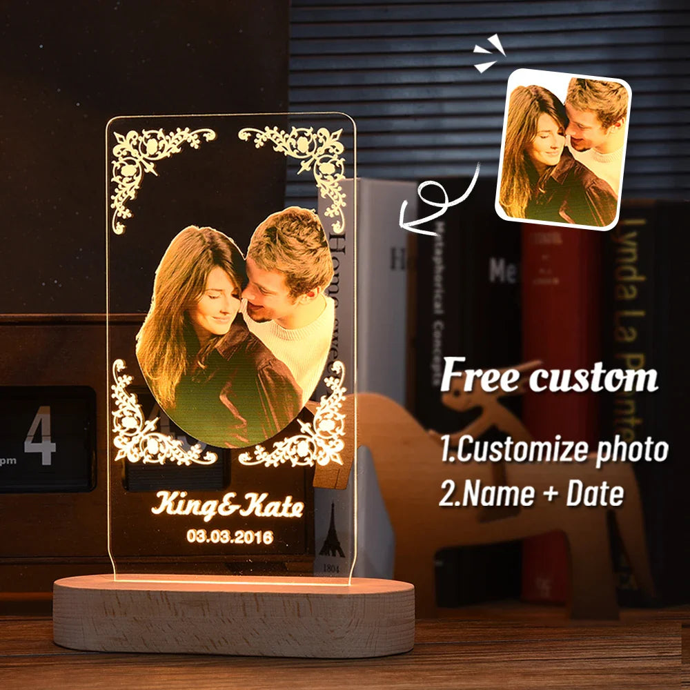 Norvo | Personlig 3D-foto-lampe: Individuell foto og tekst nattlys - Ideell for Valentinsdag, bryllup, jubileum, bursdagsgaver