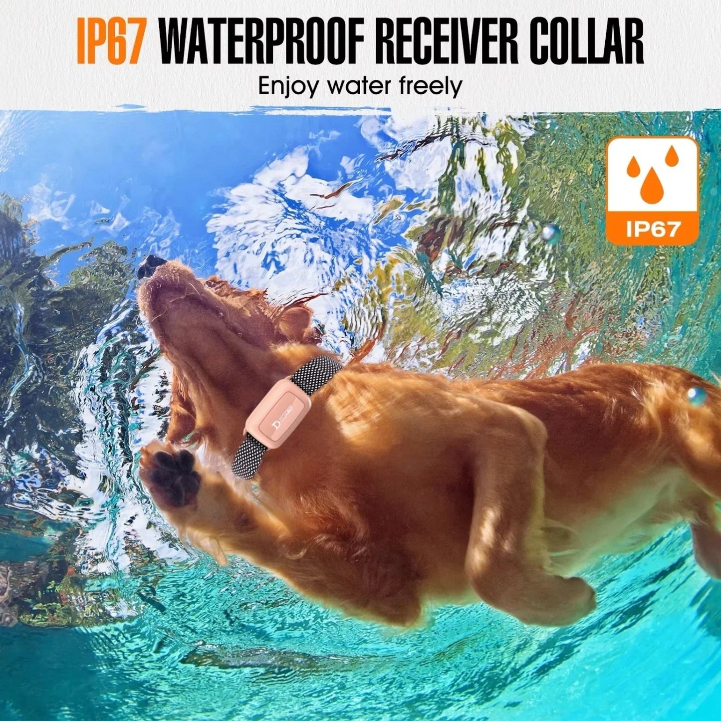 Oppladbar vanntett hundetreningshalsbånd med fjernkontroll og bjeffekontroll – TrainMate Norvo