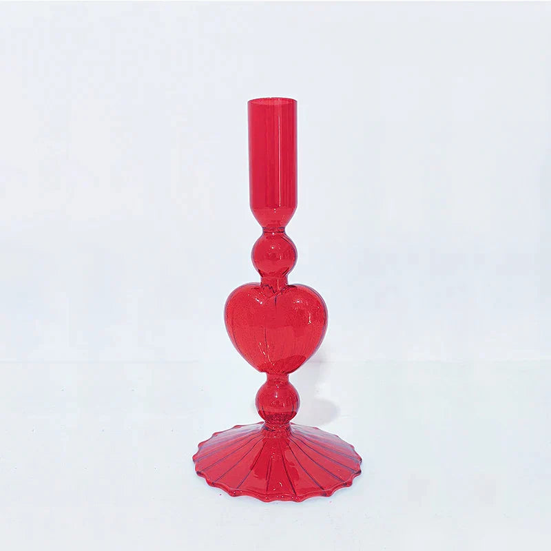 Norvo | Retro Taper Lysestake Rød Hjerteformet Glass Lysestake Bryllup Borddekorasjon Hjem Fest Glass Vase Dekor