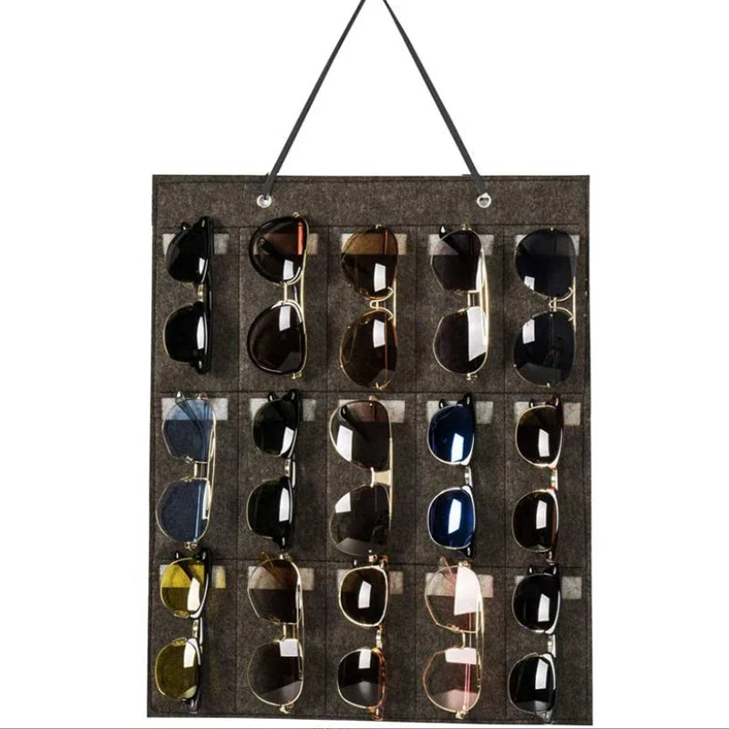 Norvo | GlasSpace Organizer | Veggmontert Brilleholder | Sammenleggbar Solbrilleoppbevaringspose | Plassbesparende & Støvtett | 42 × 38 cm