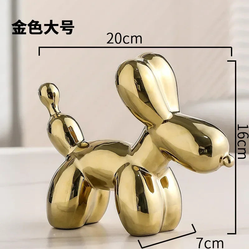 Norvo | Nordisk Keramisk Ballonghund Skulptur Gull Dyre Dekorasjoner Statue Stue Ornament Kreativ Skrivebord Ornament Hjem Dekor