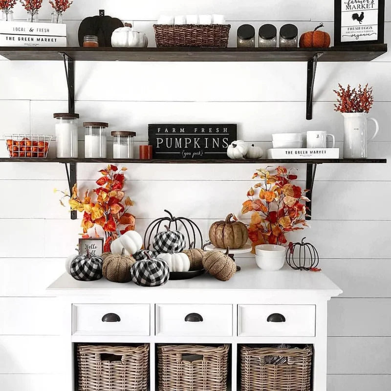 Norvo | Sett med 12 dekorative gresskar laget av jute materiale for høst og Halloween