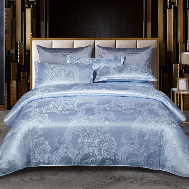 Norvo | Satin Rayon Jacquard Dynebeskytter Sett 264x229cm – Luksus Sommer Sengetøy for Komfortabel Søvn & Hjemmedekorasjon