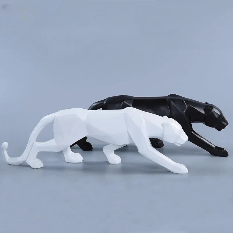 Norvo | Panther Statue, Dyrefigur, Abstrakt Geometrisk Stil, Harpiks, Leopard Skulptur, Hjemmekontor, Skrivebord Dekorasjon, Håndverk