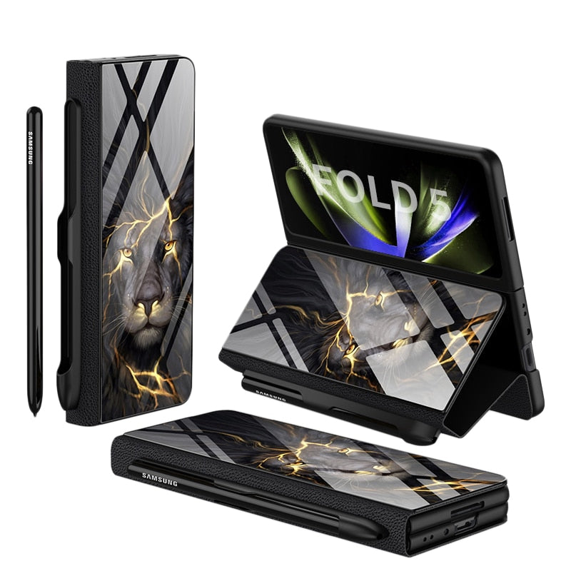 Norvo | Støtbestandig Rustningssak Glassdeksler Stativ Sett Inn Kort Lærsak for Samsung Galaxy Z Fold 5/4