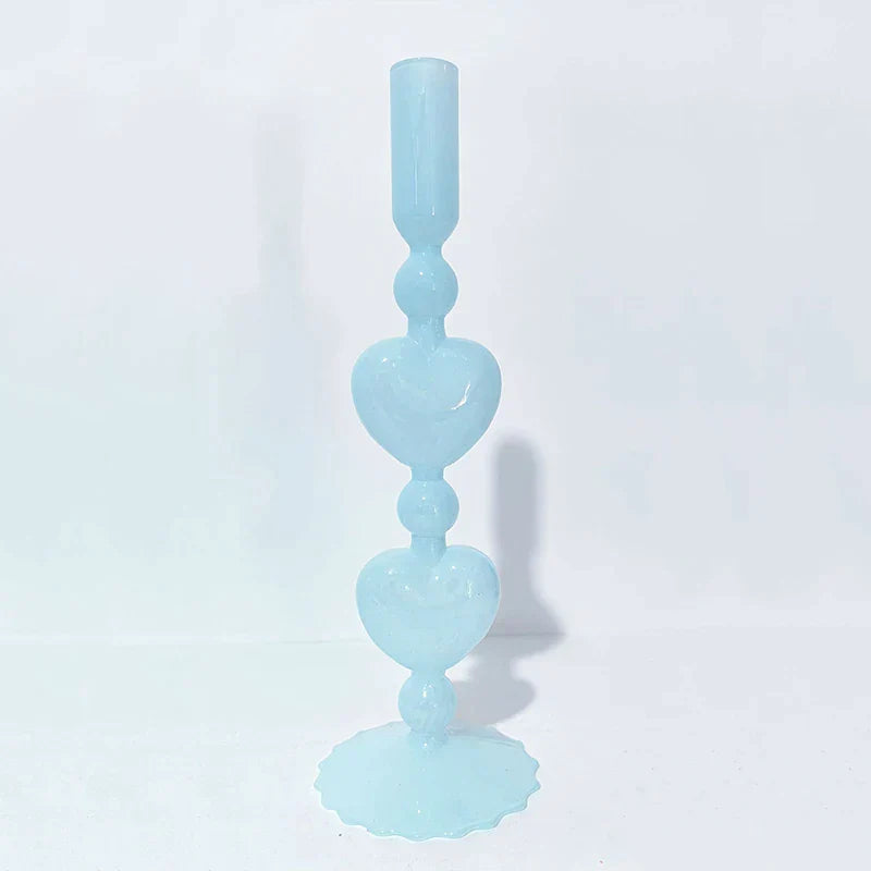 Norvo | Retro Taper Lysestake Rød Hjerteformet Glass Lysestake Bryllup Borddekorasjon Hjem Fest Glass Vase Dekor