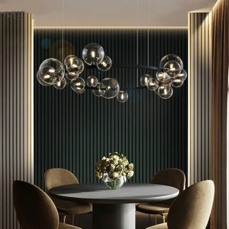 Norvo | Moderne kreativ metall krystallampe: 7/10 klare glassbobler, lang rund design med G9 lyskilde