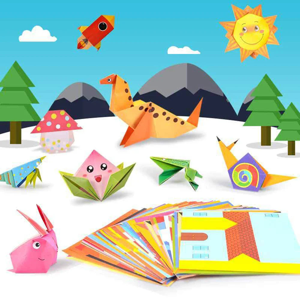 Montessori Origami Håndverkssett for Barn - Utdanningspapirkunst med Tegneserie Dyr, Morsom DIY Aktivitet for Gutter & Jenter