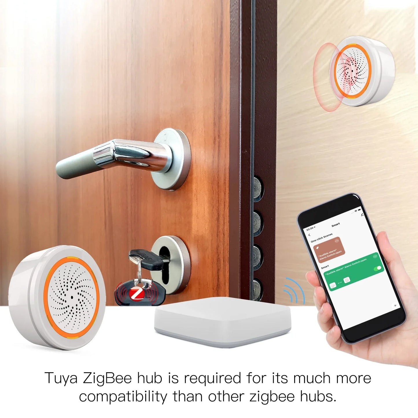 Tuya ZigBee Smart Lyd- og Lys sirene - WiFi 90dB Alarmkontroll via SmartLife Google Alexa-apper