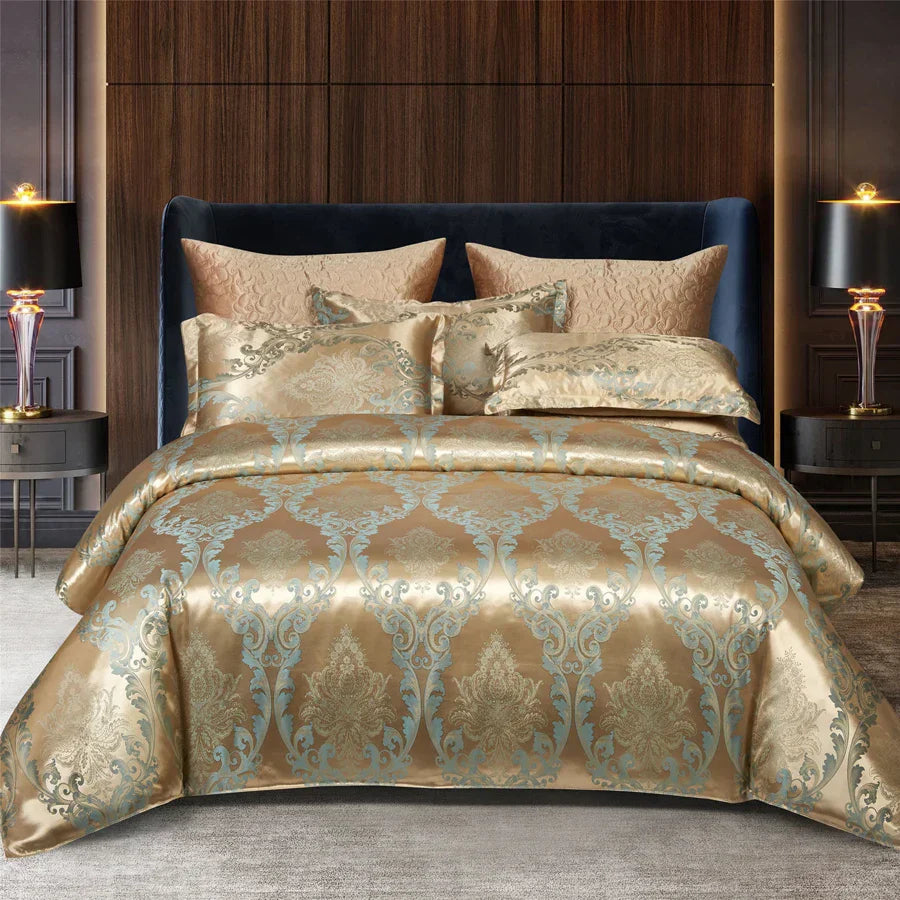 Norvo | Satin Rayon Jacquard Dynebeskytter Sett 264x229cm – Luksus Sommer Sengetøy for Komfortabel Søvn & Hjemmedekorasjon