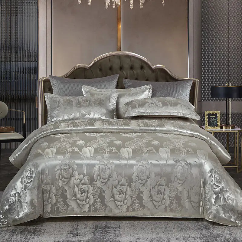 Norvo | Satin Rayon Jacquard Dynebeskytter Sett 264x229cm – Luksus Sommer Sengetøy for Komfortabel Søvn & Hjemmedekorasjon