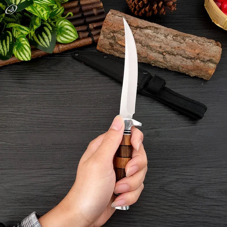 Norvo | Rustfritt Stål Bein Kjøttkvern - Håndsmidd Kokk Slakter Utbeiningskniv | Kjøkkenfileteringskniv med avrundet håndtak for matlaging og frukt