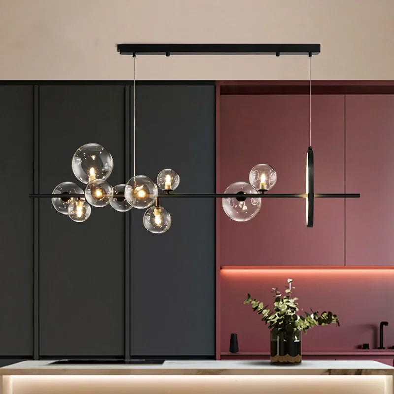 Norvo | Moderne kreativ metall krystallampe: 7/10 klare glassbobler, lang rund design med G9 lyskilde