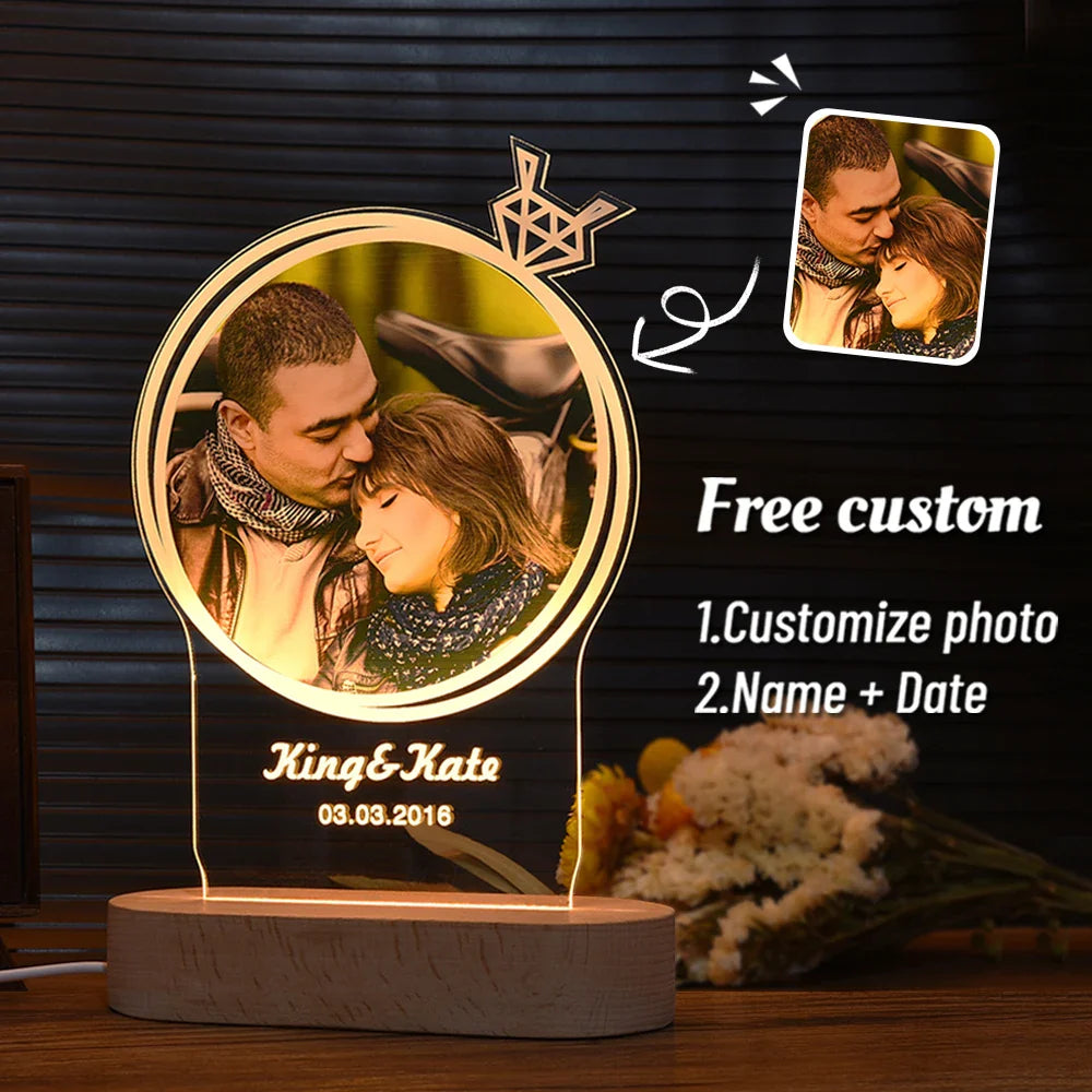 Norvo | Personlig 3D-foto-lampe: Individuell foto og tekst nattlys - Ideell for Valentinsdag, bryllup, jubileum, bursdagsgaver