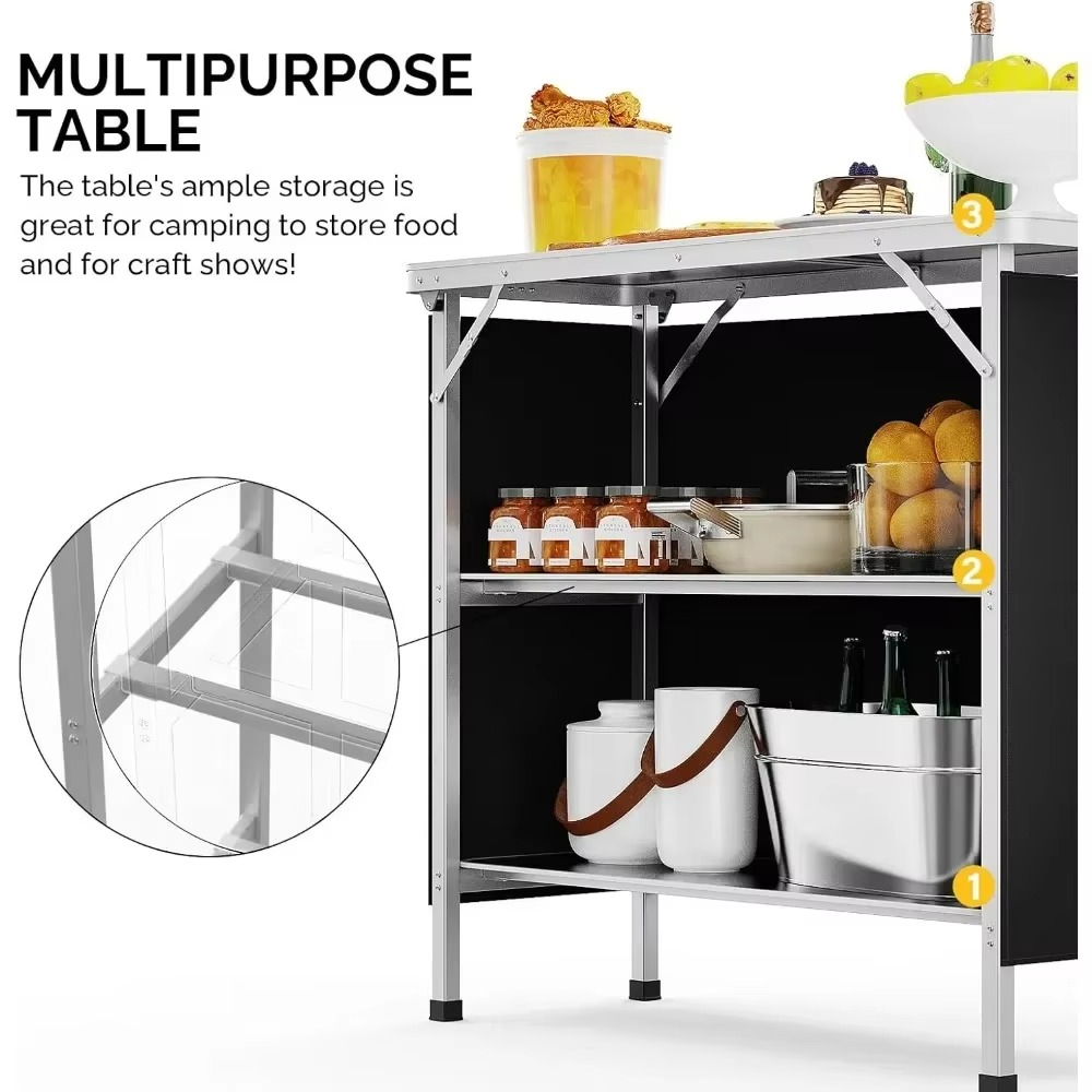 Norvo | Bærbart 3-nivå sammenleggbart barbord med svart skjørt for arrangementer og innendørs bruk