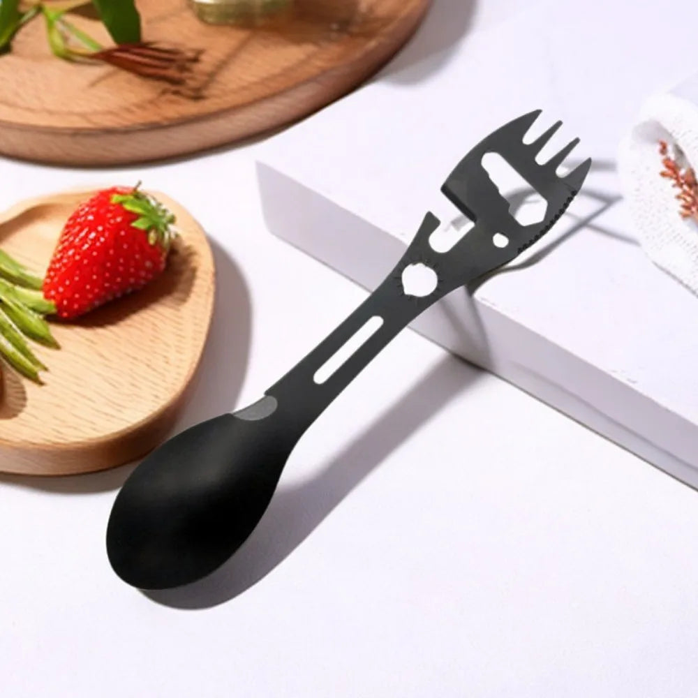 Norvo | TrailSpork Pro | 6-i-1 rustfritt stål camping spork | gaffel, skje, graveverktøy & selvforsvar | ultra-lett & kompakt | for utendørs & overlevelse