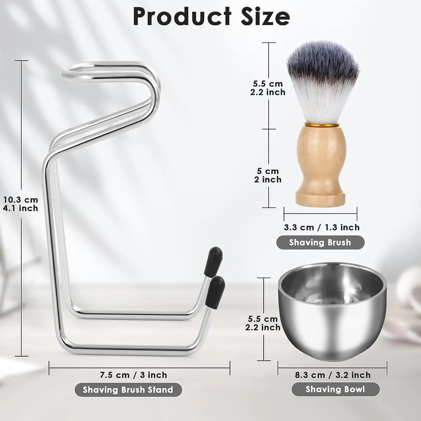 Norvo | Herre barberkost- og bollesett - 3-i-1 barberkit med trehåndtak-borste - rustfritt stål barberbolle & kosteholder