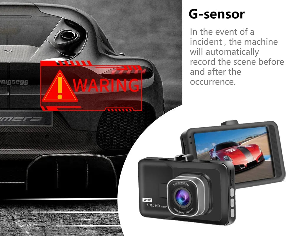 Norvo | Q08 1080P Dash Cam med G-sensor - 170° Vidvinkelobjektiv & Super Nattseing