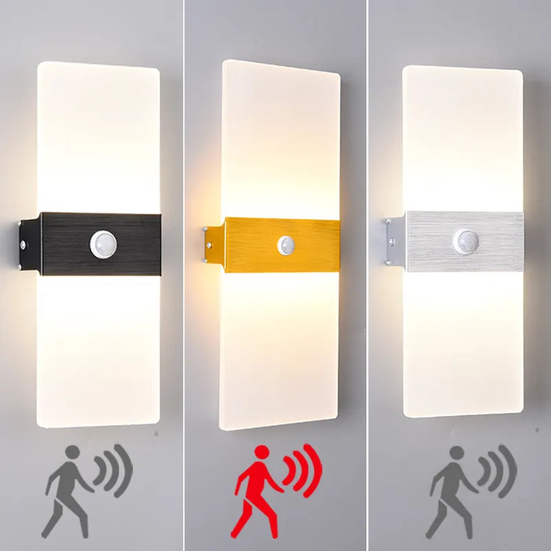 Norvo | Vegglampe med bevegelsessensor, tegning, aluminium, akryl, dekorasjon, belysning, vegglampe, interiør, kjøkken, soverom, gang, korridor