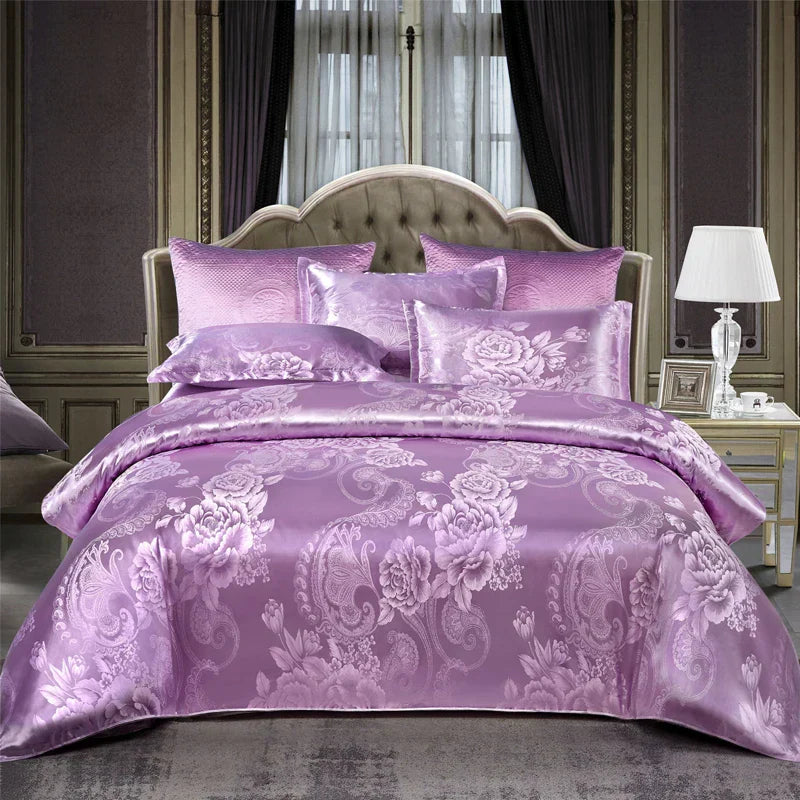 Norvo | Satin Rayon Jacquard Dynebeskytter Sett 264x229cm – Luksus Sommer Sengetøy for Komfortabel Søvn & Hjemmedekorasjon