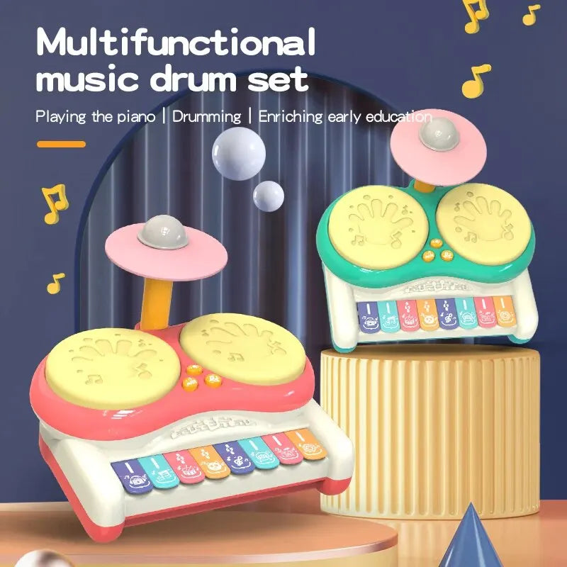 Barnas elektroniske musikalske tastatur piano og trommesett - pedagogisk leketøyssett for gutter og jenter fra 3 år, slitesterke plast musikkinstrumentleketøy