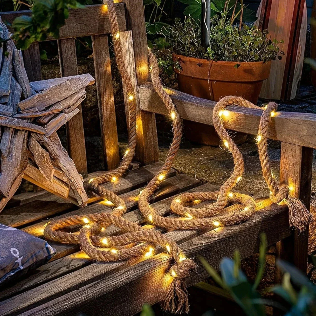 Norvo | Hamp tau solcelledrevet lampe | Holdbar dekorbelysning for hage og terrasse
