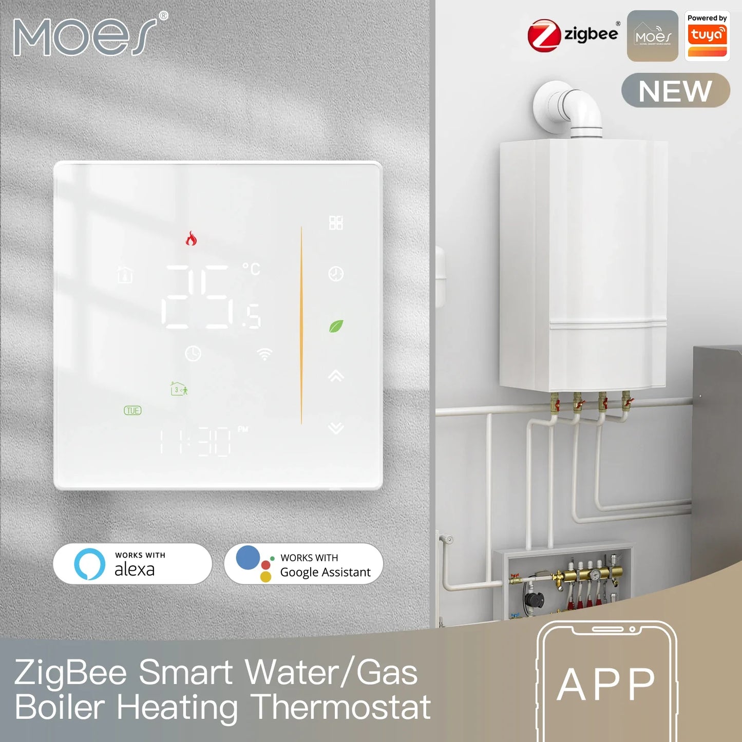 Tuya Zigbee Smart Termostat Temperaturkontroller - Wifi Elektrisk Gulvvarme & Gass Vannsystemkontroll via SmartLife Google Alexa Apper