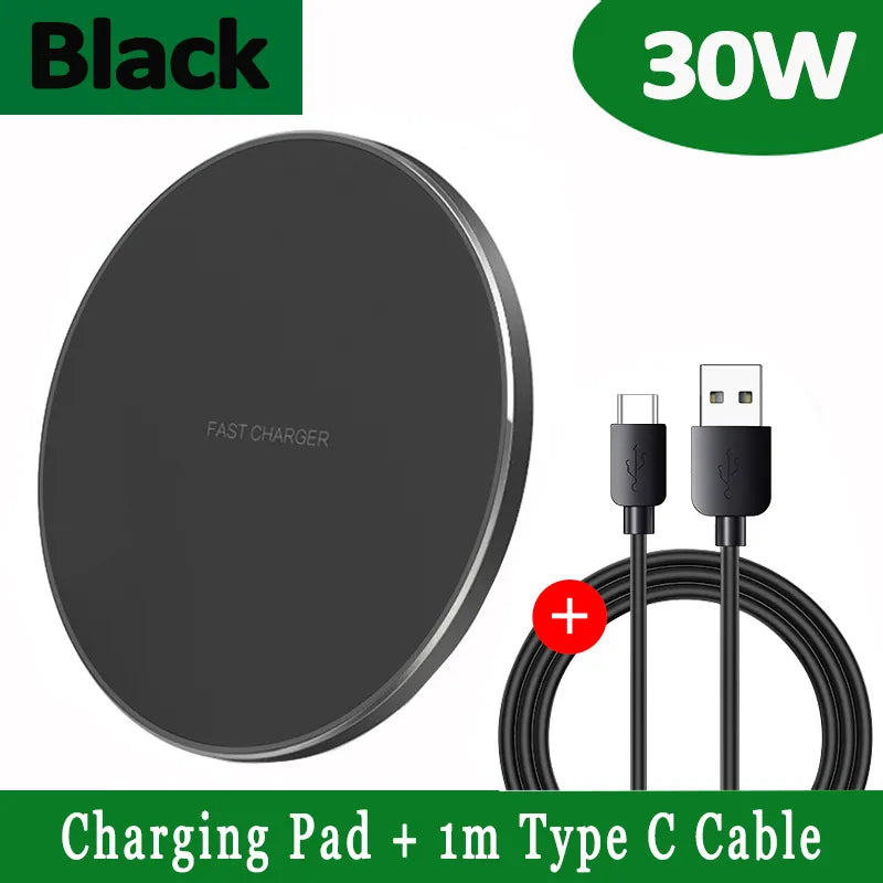 Norvo | 30W Rask Trådløs Ladeplate | Premium USB C Ladekabel MagSafe Lader for Apple iPhone, Samsung & Android - Rask Trådløs Ladeplate