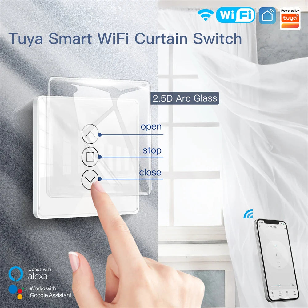 Smart 2.5D Berøringsgardin- og persiennekontrollbryter - WiFi Rullegardinkontroll via SmartLife Google Alexa-apper