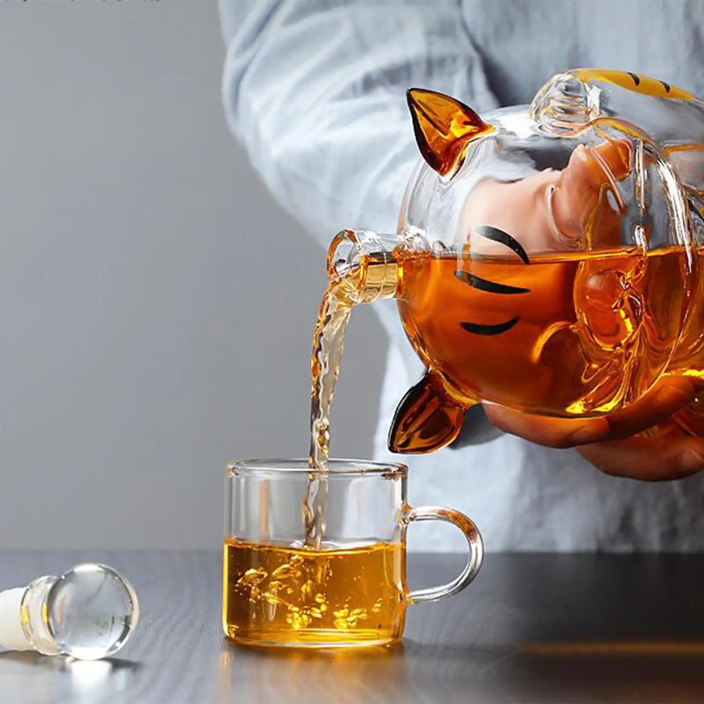 Norvo | Katformet Glass Dekanter Glassholder med Kork Flaskedekanter Drikkevarer Dispenser Karaffel 1000ml for Middagsfest Dekorasjon Gave