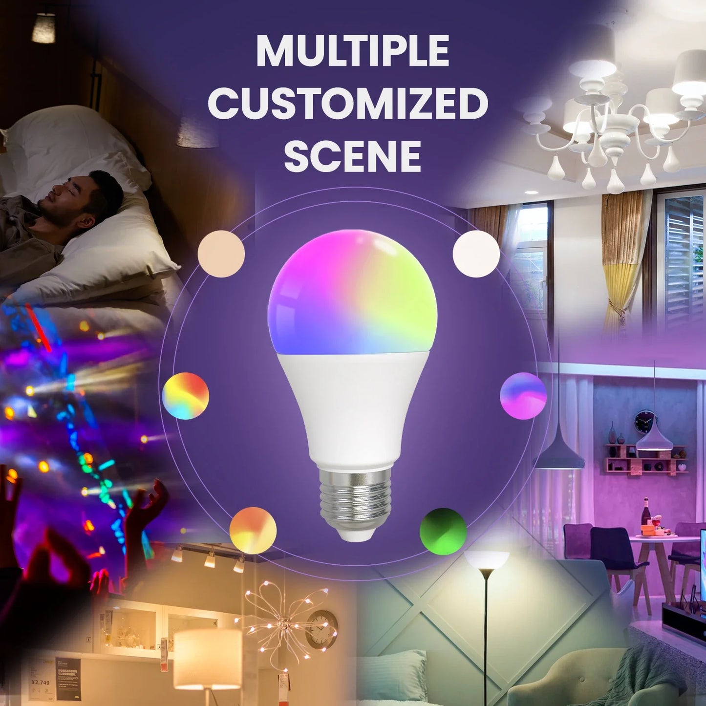 Tuya Smart LED RGB Lyspære 9W E27 - WiFi Justerbar Dimmbar Kontroller via SmartLife Google Alexa Apps