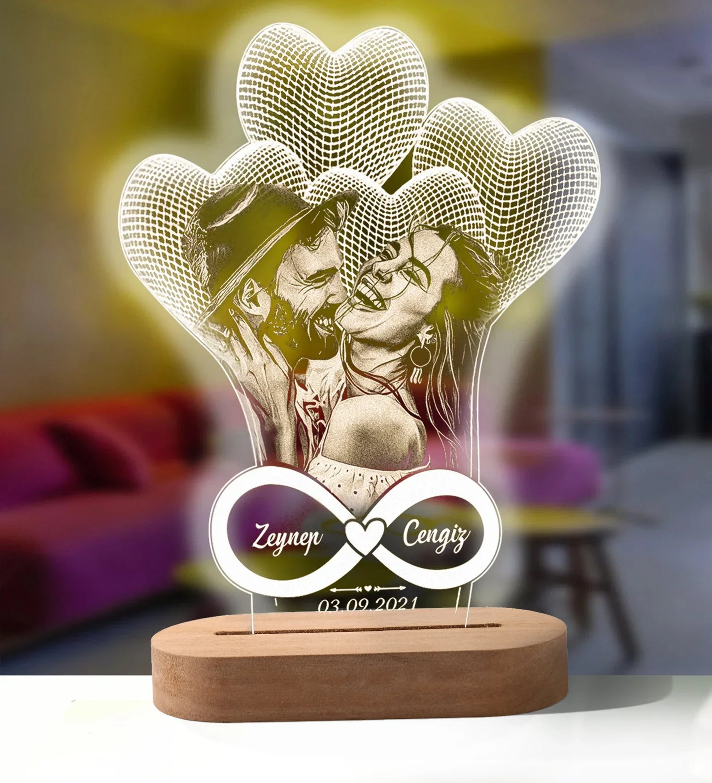 Norvo | Personlig 3D-foto-lampe: Individuell foto og tekst nattlys - Ideell for Valentinsdag, bryllup, jubileum, bursdagsgaver