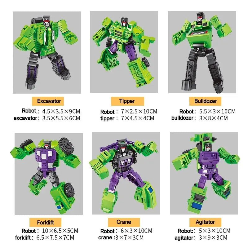 Mini 6-i-1 Transforming Devastator Action Figure - Grønn Robot Leketøy for Barn, Perfekt Gave til Barn 22cm (8,6 tommer)