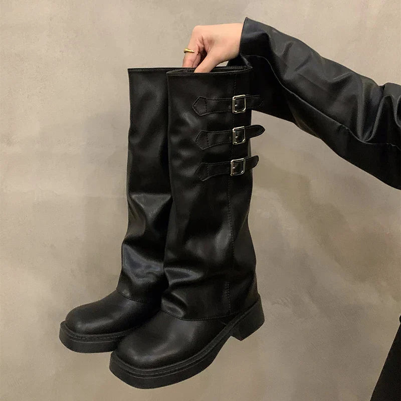 Norvo | Retro Stil Kne-Høye Støvler Kvinner Mote Kvinner Slip-On Ridder Lange Støvler Høst Vinter Kvinner Fottøy