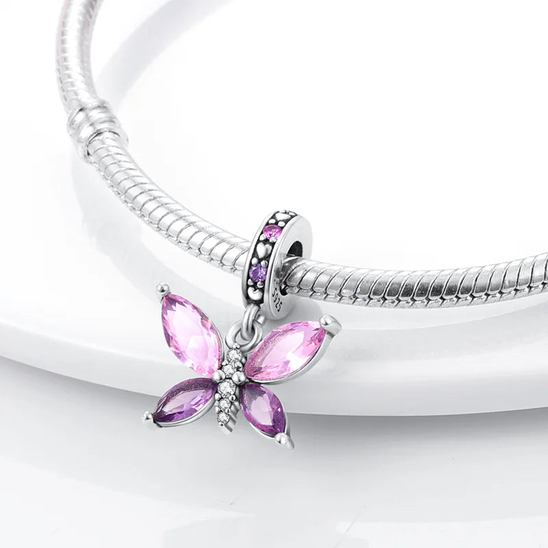 Norvo | 925 Sølv Gylden Leopard Charms Perler Fargerik Kameleon Nesehorn Løve Skarabé Katt Anheng Kompatibel med Original Pandora Armbånd Smykker
