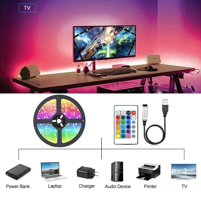 Norvo | RGB 5050 LED-stripe lys med fjernkontroll og appkontroll - USB-drevet