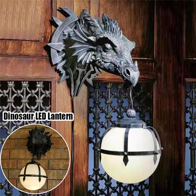 Norvo | LED-lanterne med dragehode laget av harpiks for unik Halloween-dekorasjon