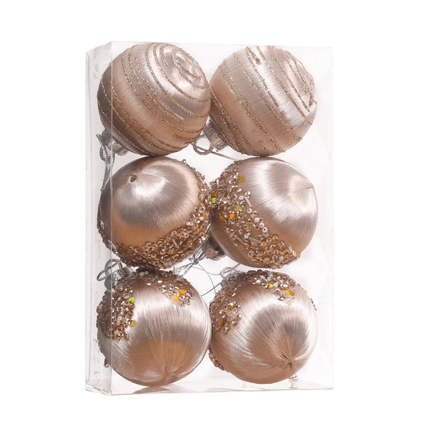 Shatterproof fløyels julekule ornamenter sett med metalltråder - Festlig høytidsdekorasjon for tre, bord og hjem 6PCS