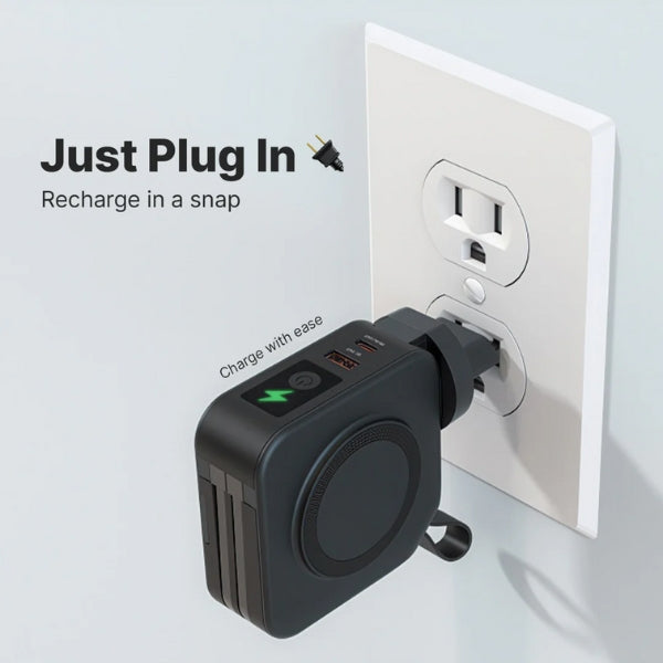 Norvo | 5-i-1 Vegglader med Trådløs Lading Pad og Power Bank - Alt-i-ett Løsning for Lading