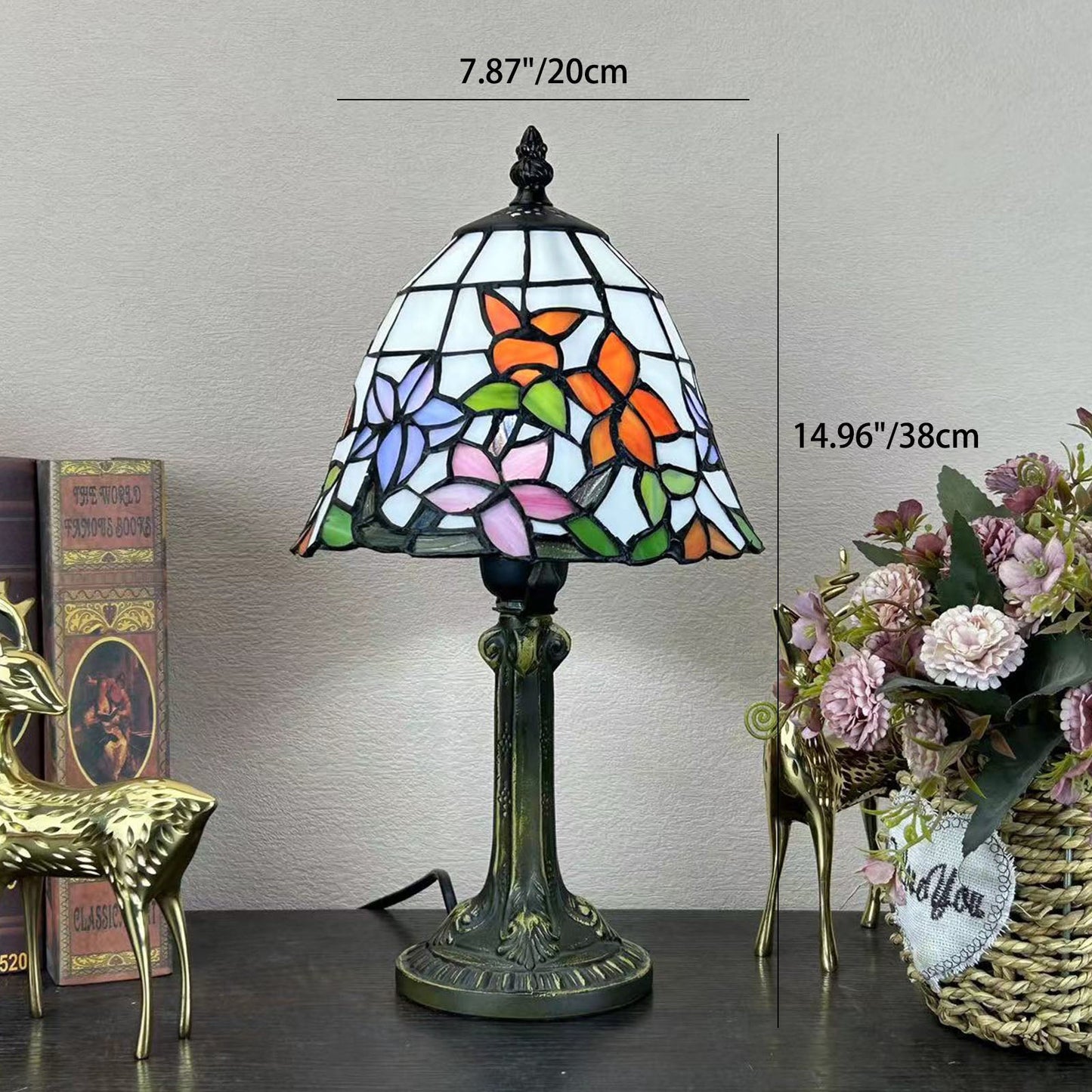 Norvo | Tradisjonell Tiffany Legert Glasskuppel Blomst 1-Lampe Bordlampe for Nattbord