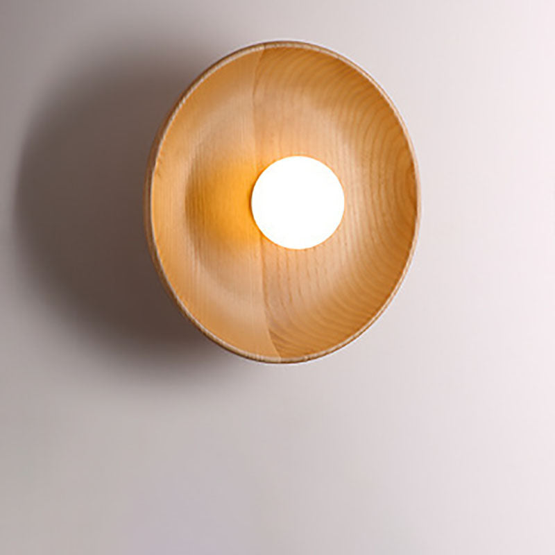 Norvo | Modern Minimalist Rund Skive Solid Tre 1-Lykt Vegglampe