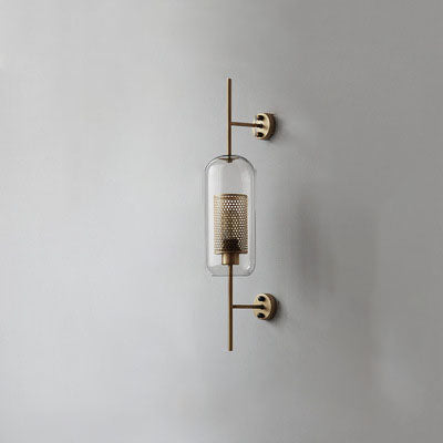 Norvo Industriell Vegglampe | Sylinderformet Glasskjerm | Jernramme | Dekor for Soverom og Stuer