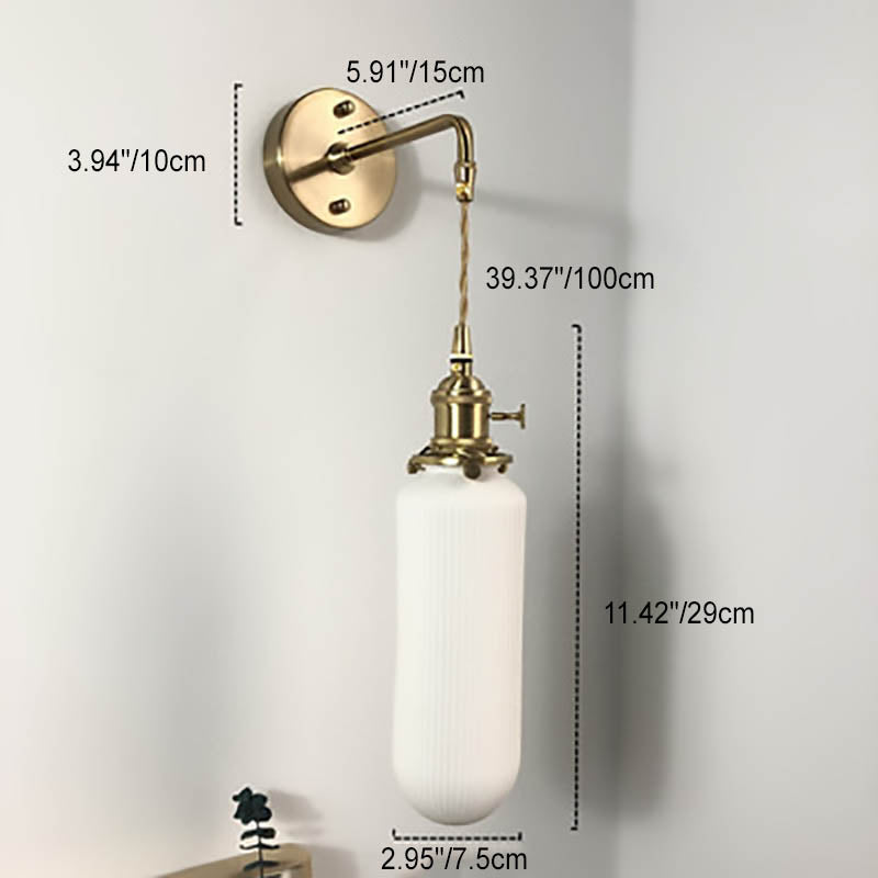 Norvo | Japansk Retro Minimalistisk Sylinder Oval Messing Lucite 1-Lys Vegglampe