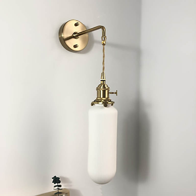 Norvo | Japansk Retro Minimalistisk Sylinder Oval Messing Lucite 1-Lys Vegglampe
