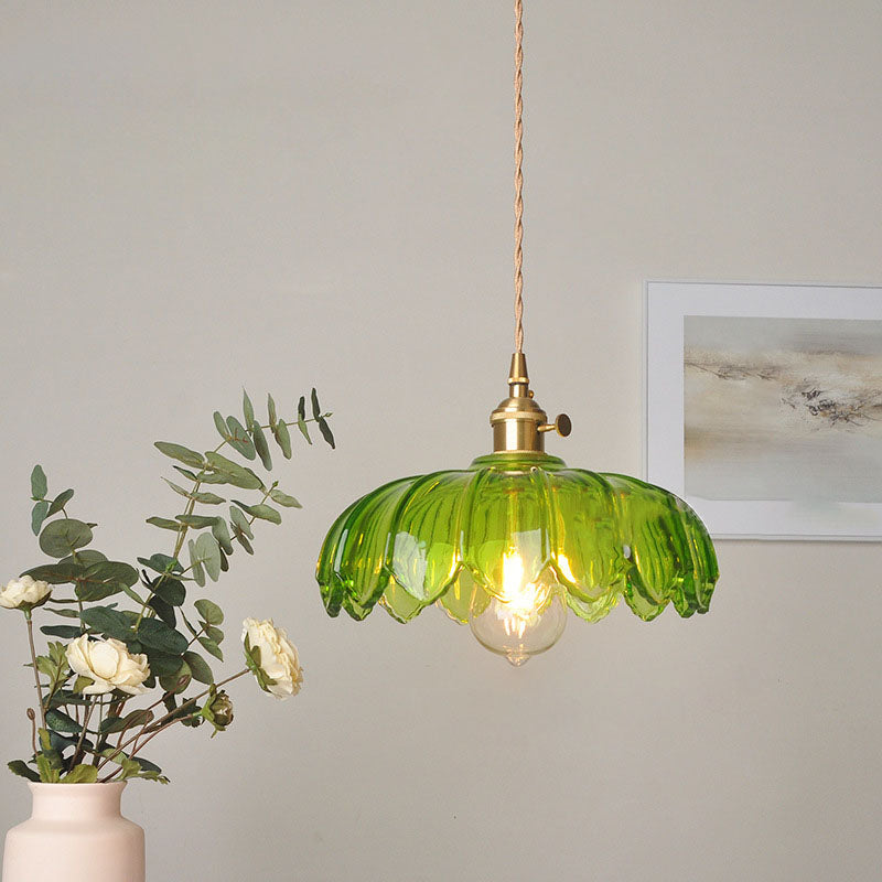 Norvo | Moderne Art Deco Solsikke Lotusblad Glasskjerm Messing 1-Lys Pendellampe for Stue
